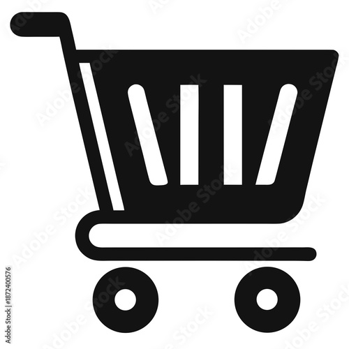 Title: Black and white shopping cart with white interior and wheels isolated on white background