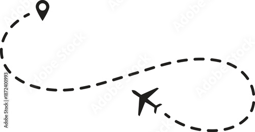 airplane route. Romantic travel, heart dashed line trace and plane routes isolated vector illustration