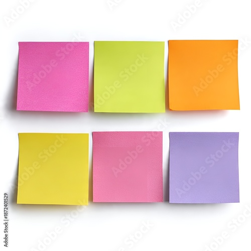six blank sticky notes isolated on white background. Discuss business