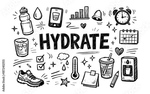 Hydrate reminder with icons for health, fitness, and daily routine