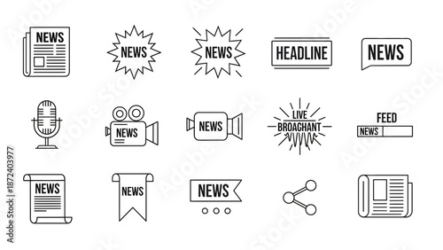 Journalism and Media Communication Icons Set for Professional News Reporting and Broadcast