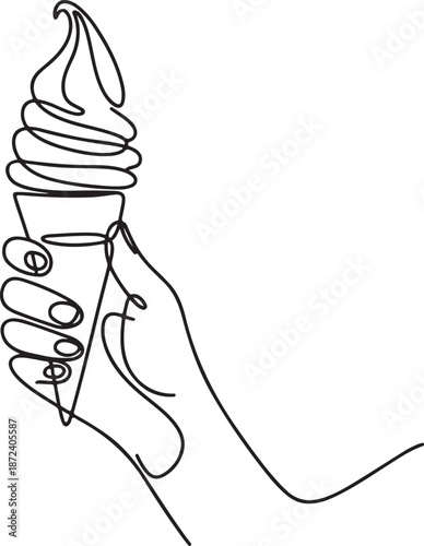 Continuous Line Art Illustration of Hand Holding Soft Serve Ice Cream Cone