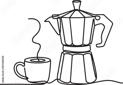 Continuous Line Art Illustration of Electric Coffee Maker with Mug Beside