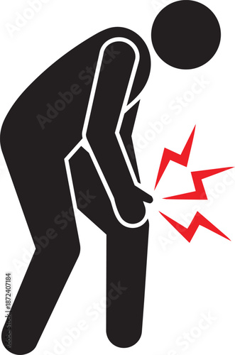 Man Suffering from Knee Joint Pain – Body Pain Silhouette Vector
