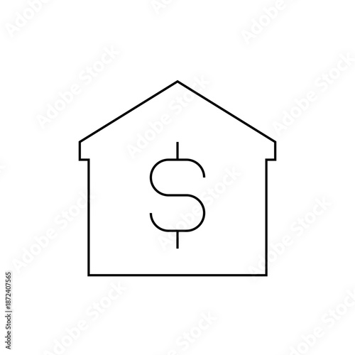 A minimalist vector icon of a house with a dollar sign inside, symbolizing affordable housing or financial savings.