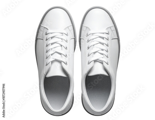 White Leather Casual Shoes, Overhead Top View, Clean Product Shot, Isolated on Transparent Background