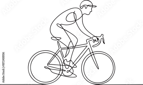 Continuous Line Art Illustration of Cyclist on Urban Street