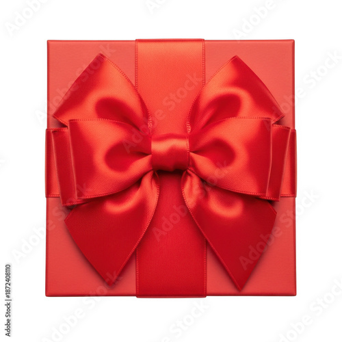 Red gift box with bow isolated on transparent background isolated on transparent background