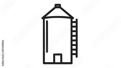 Simple illustration of a silo with a ladder against a plain background
