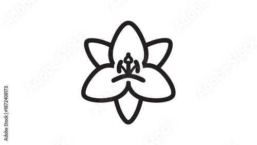 Simple black and white illustration of a stylized flower with bold lines on a white background