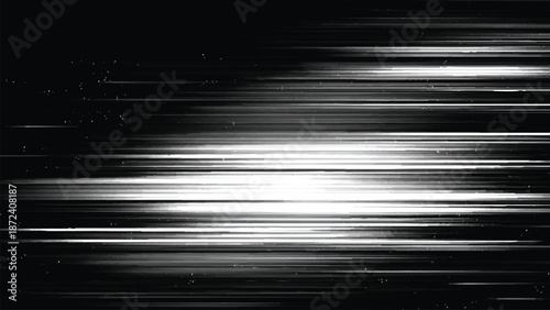 Abstract white light streaks on black background with small white dots digital graphic element