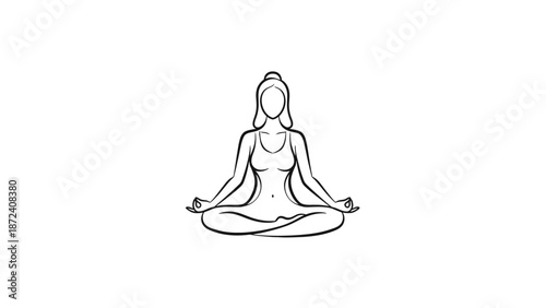 Simple line drawing of a woman meditating in lotus position.