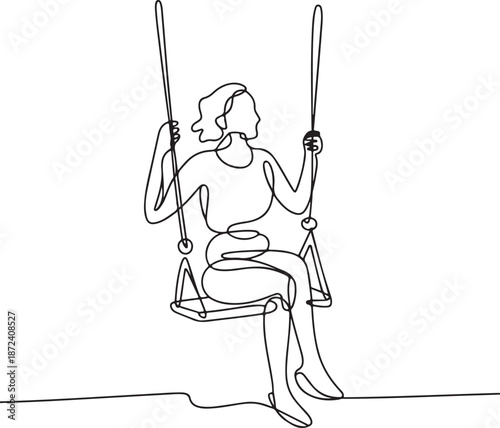 Continuous Line Art Illustration of Seated Figure Swinging Gently on Park Swing