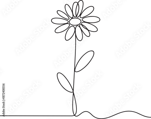 Continuous Line Art Illustration of Simple Daisy with Long Stem