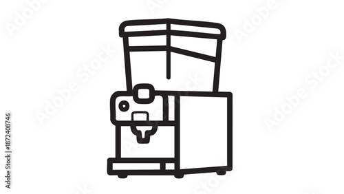 Simple line illustration of a coffee machine on a white background
