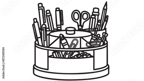 Assorted stationery and office supplies neatly arranged in a desk organizer