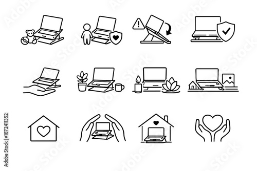 Mindful icon reduced cue tip vector calm care protection laptop stand placement