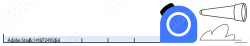 Exploration, measurement, navigation, discovery, precision planning. A tape measure with a telescope and cloud. Exploration and measurement concept. Line metaphor. Simple line icons