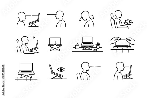 Reduction placement icon setup ergonomic focus icons to vector eye laptop line