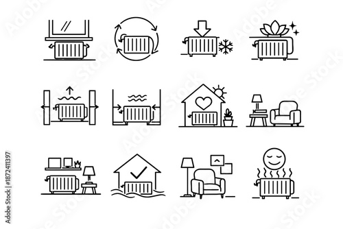 Traditional calm placement radiator icon vector minimalist room design efficiency icons compensation