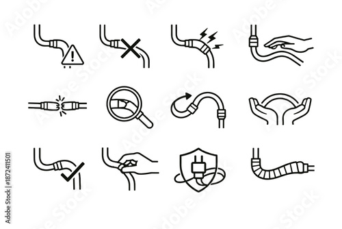 Mindful protected extension cord correction bend icon tight damage cue vector