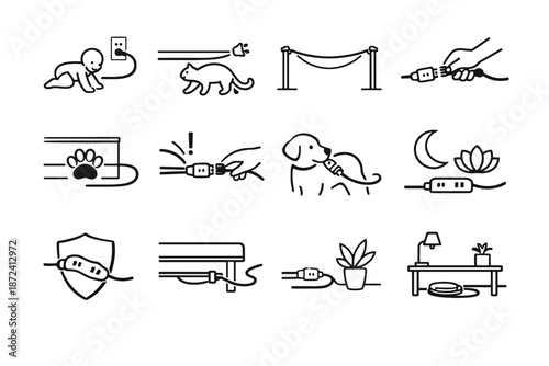 Icon routing protection minimalist placement cable cord line pull safety reduction elevated