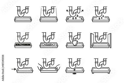 Under base awareness geometry sink silhouette pipes vector icon secure precision water