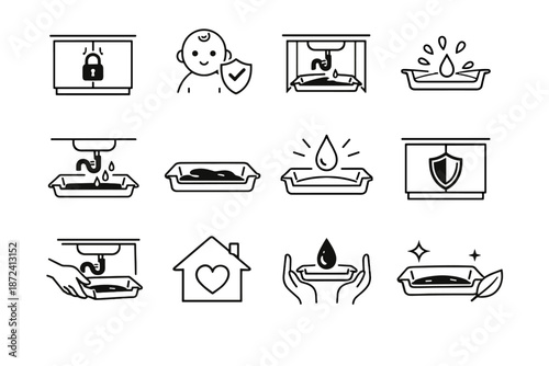 Thoughtful protection icon cabinet calm vector minimalist containment spill home leak cue