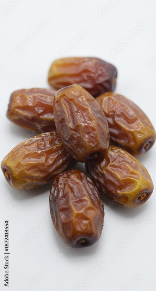 Obraz premium Pile of Fresh Dates on White Background Healthy Food Stock Photo