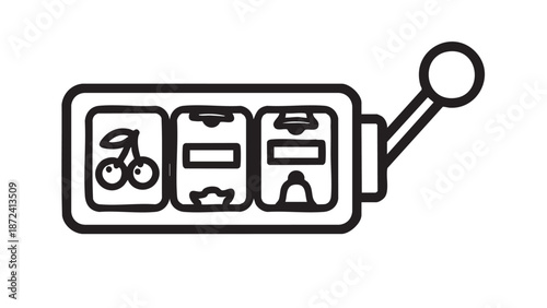 Simple line illustration of a slot machine with various symbols including a bicycle