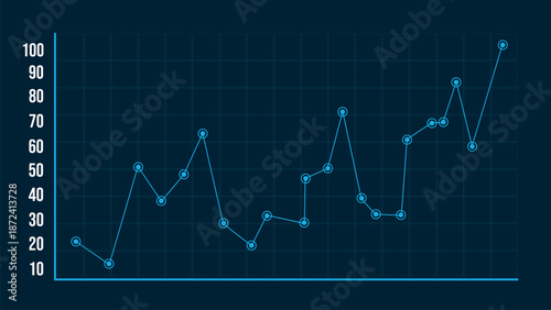 Graphs and Charts. Blue lines on a black background. Financial Worksheets, Graphs and Diagrams, Info chart elements for online statistics and data analytics.