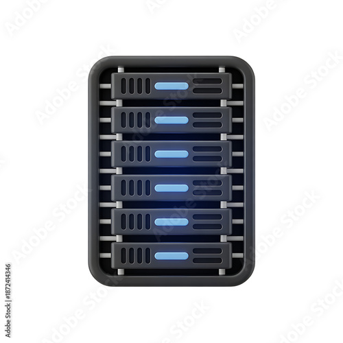 White 3D Data Center Server Rack for Cloud Hosting and Networking
