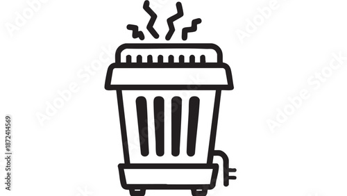 A steaming trash compactor in a modern industrial setting viewed from the side