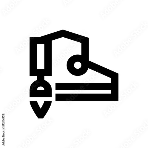 A minimalist vector graphic illustration of a black excavator or digger icon on a white background