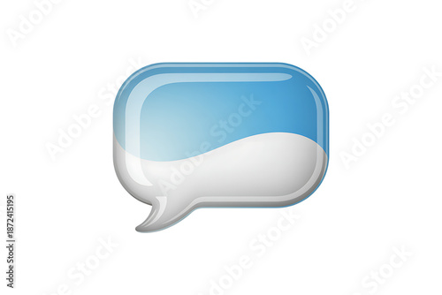 Glossy 3D Blue Glass Speech Bubble Icon for Chat and Messaging
