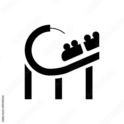 A minimalist vector graphic illustration of a roller coaster with three riders in a fun and modern design style