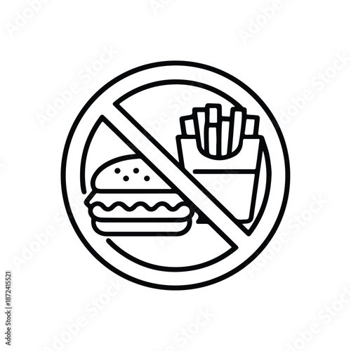 No junk food sign with burger and fries, flat design vector illustration