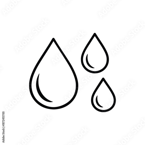 Black outline icon of three water drops