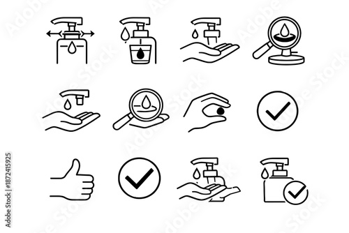 Portion correct focus dispenser soap icon vector use test dose hand verification