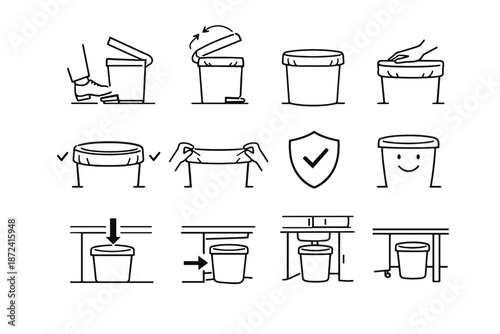 Lid usability calm fit motion cue vector pedal icon bin trash line