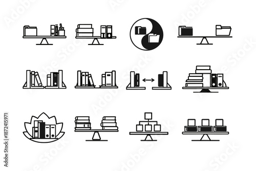 Bookend cue icon icons books organization load media calm vector uniform balance