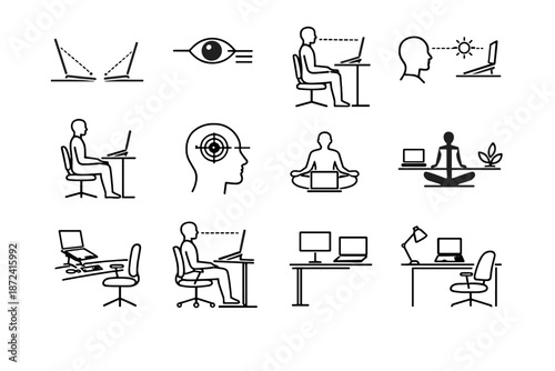 Posture silhouette icon grid vector ergonomic icons focus setup seated logic balance