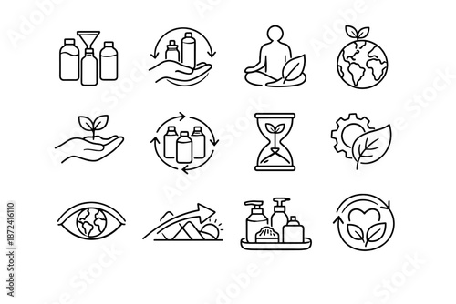 Balance circular household icons green routines refill habits intentional eco vector icon