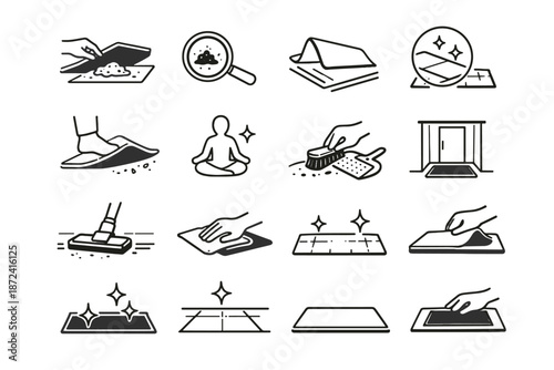Minimalist care entry floor step doormat removal vector lift icons complete icon