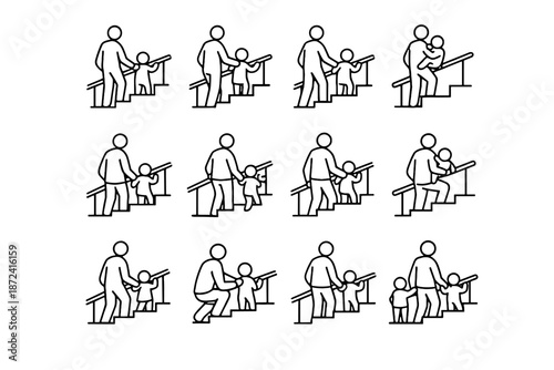 Calm mindful without near steady handrail icon focus urban stair move vector