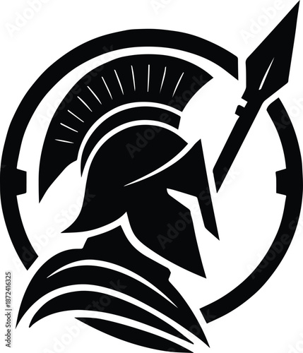 Spartan Warrior Silhouette – Brave Spartan Hoplite – Greek Warrior Helmet and Shield Design