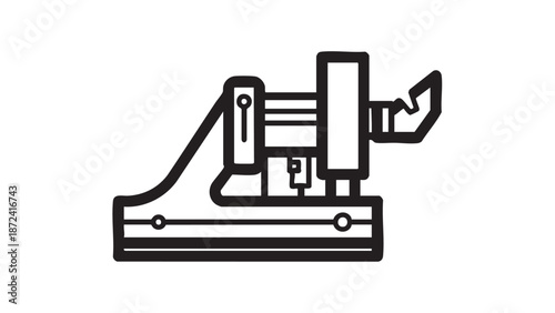 A simple line illustration of a belt sander on a flat surface viewed from the side