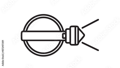 Simple black and white illustration of a bell with a prominent clapper inside a circular outline