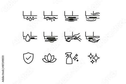 Vector focus icon spill logic recess prevention cleanup vacuum awareness silhouette cabinet