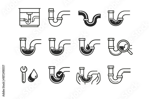Plumbing seal focus calm position set correct icon pipe vector precision